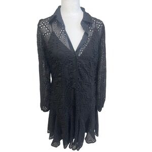White House Black Market Eyelet Shirt Dress Sz 4 Boho Whimsigoth Minimalist Goth